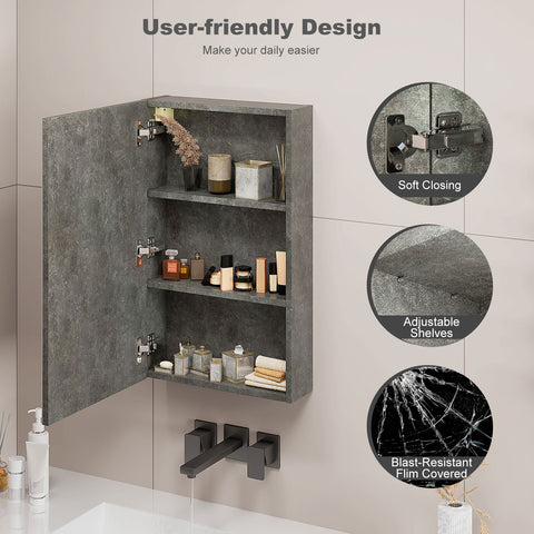 Mepplzian Bathroom Medicine Cabinet with Mirror, Mirrored Medicine Cabinets for Bathroom Wall Mount with Single Door&Adjustable Shelf,26''*16'' Bathroom Wall Cabinet Over Toilet,Grey