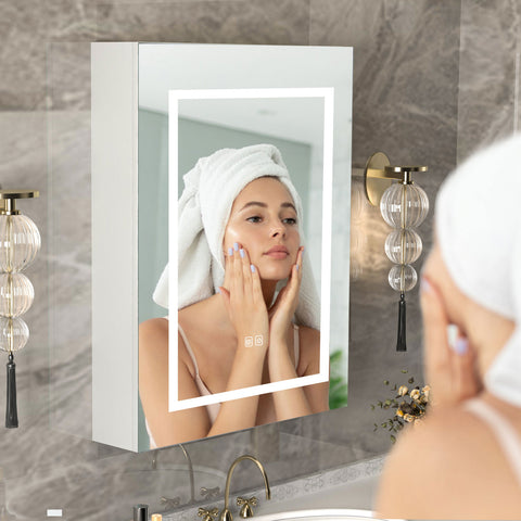 Mepplzian Bathroom LED Mirrored Medicine Cabinet Lighted Medicine Cabinet Wall Mounted Mirror Cabinet with 3 Storage Shelf Medicine Cabinet with Led Lights and Defogger,23.6x29.9Inch