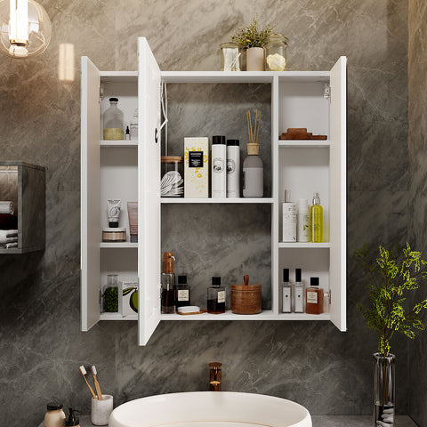 Bathroom Medicine Cabinet with Lights, 31.5×31.5 Inch LED Medicine Cabinet with Mirror, Three Door Lighted Medicine Cabinet with Defogger, Dimmer,Smart Touch Sensor Controls,3 Separate Storage Spaces