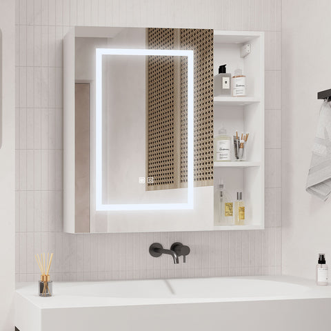 Led Medicine Cabinets with Storage,28X28Inch Bathroom Mirror Cabinet with 3 Light Adjustable Illuminated Wall Mounted Recessed Medicine Cabinet with Defogger Botiquin para Baño