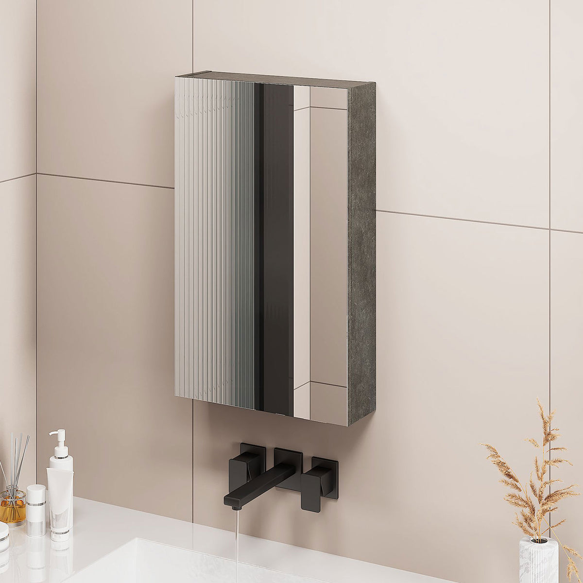 Mepplzian Bathroom Medicine Cabinet with Mirror, Mirrored Medicine Cabinets for Bathroom Wall Mount with Single Door&Adjustable Shelf,26''*16'' Bathroom Wall Cabinet Over Toilet,Grey