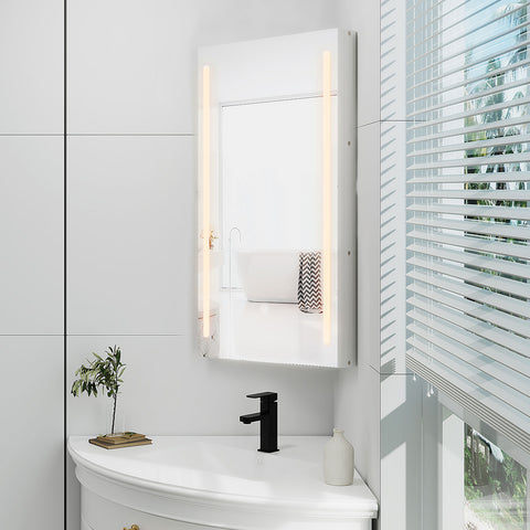 Mepplzian Corner Medicine Cabinet Mirror with Lights,Lighted Medicine Cabinet with Mirror,Led Medicine Cabinet Mirror for Bathroom,14 * 24 in Wooden Small Corner Wall Cabinet,White