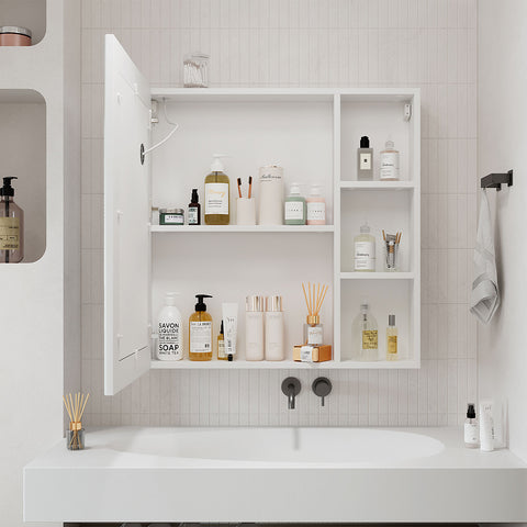 Led Medicine Cabinets with Storage,28X28Inch Bathroom Mirror Cabinet with 3 Light Adjustable Illuminated Wall Mounted Recessed Medicine Cabinet with Defogger Botiquin para Baño