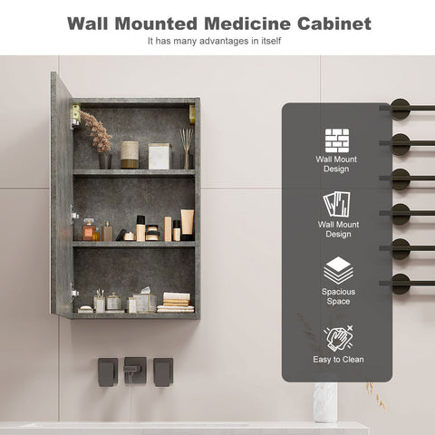 Mepplzian Bathroom Medicine Cabinet with Mirror, Mirrored Medicine Cabinets for Bathroom Wall Mount with Single Door&Adjustable Shelf,26''*16'' Bathroom Wall Cabinet Over Toilet,Grey