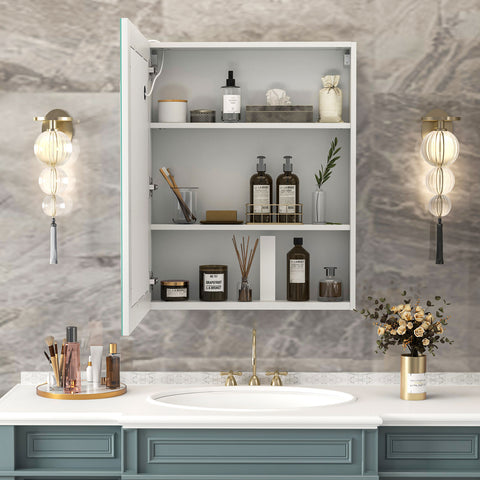 Mepplzian Bathroom LED Mirrored Medicine Cabinet Lighted Medicine Cabinet Wall Mounted Mirror Cabinet with 3 Storage Shelf Medicine Cabinet with Led Lights and Defogger,23.6x29.9Inch