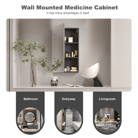 Mepplzian Bathroom Medicine Cabinet with Mirror, Mirrored Medicine Cabinets for Bathroom Wall Mount with Single Door&Adjustable Shelf,26''*16'' Bathroom Wall Cabinet Over Toilet,Grey