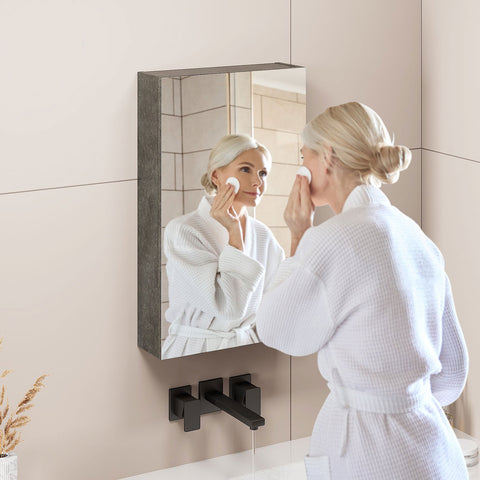 Mepplzian Bathroom Medicine Cabinet with Mirror, Mirrored Medicine Cabinets for Bathroom Wall Mount with Single Door&Adjustable Shelf,26''*16'' Bathroom Wall Cabinet Over Toilet,Grey