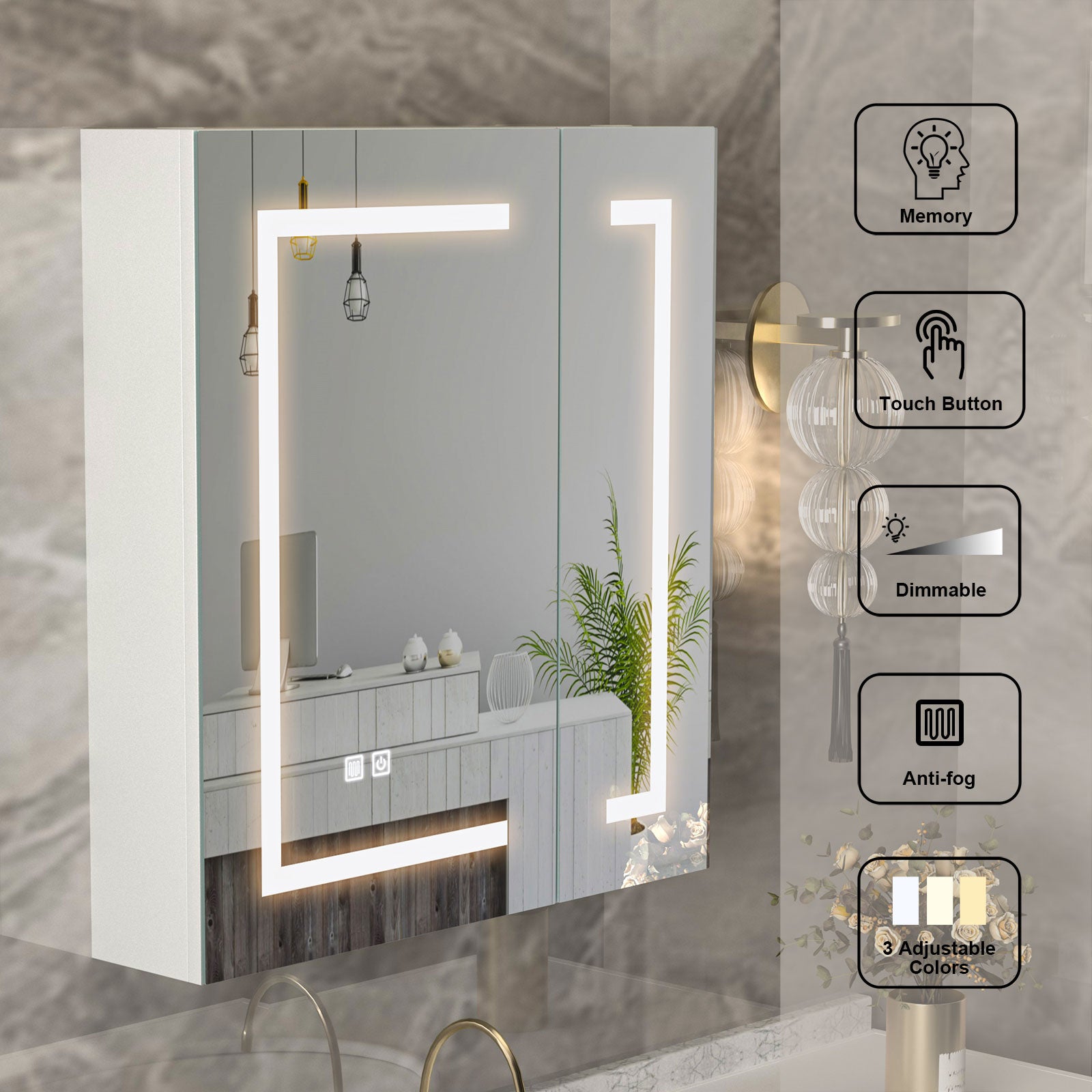 Bathroom LED Lighted Medicine Cabinet with Defogger, Wall Mounted