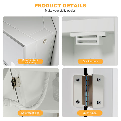 Mepplzian Corner Medicine Cabinet Mirror with Lights,Lighted Medicine Cabinet with Mirror,Led Medicine Cabinet Mirror for Bathroom,14 * 24 in Wooden Small Corner Wall Cabinet,White