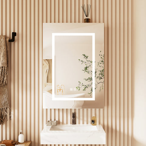 Mepplzian Led Medicine Cabinet,Lighted Medicine Cabinet with Mirror, Mirror Cabinet Wall Mounted Defogger, Memory 3-Color Mode, Dimmer, Anti-Fog 19.5X 27.3Inch