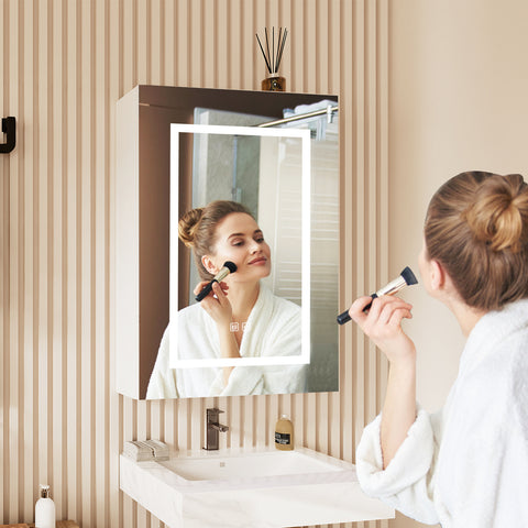 Mepplzian Led Medicine Cabinet,Lighted Medicine Cabinet with Mirror, Mirror Cabinet Wall Mounted Defogger, Memory 3-Color Mode, Dimmer, Anti-Fog 19.5X 27.3Inch