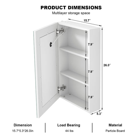 Mepplzian Bathroom Medicine Cabinet with Mirror and Lights Led Medicine Cabinet with Defogger Recessed Mirror Cabinets Vanity Mirror Medicine Cabinet with Storage 15.7x26 Inch