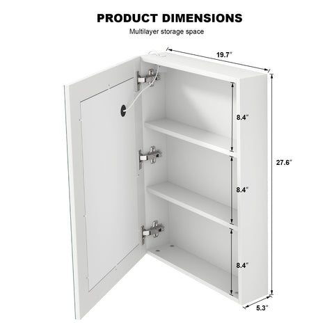 Mepplzian Led Medicine Cabinet,Lighted Medicine Cabinet with Mirror, Mirror Cabinet Wall Mounted Defogger, Memory 3-Color Mode, Dimmer, Anti-Fog 19.5X 27.3Inch