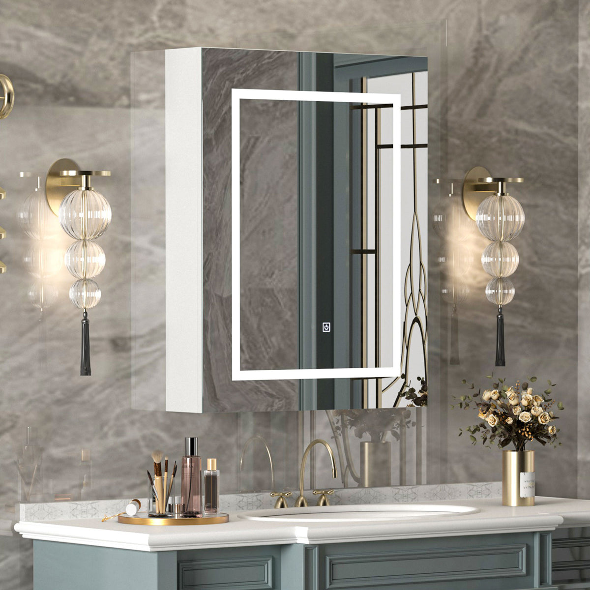 Mepplzian Medicine Cabinet with Lights Bathroom Medicine Cabinet with Mirror Wall Mounted Lighted Mirror Cabinet with Storage,Brightness Adjustable 27.5 X19.6 Inch