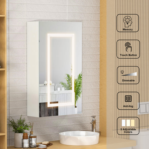 Mepplzian Bathroom Medicine Cabinet with Mirror and Lights Led Medicine Cabinet with Defogger Recessed Mirror Cabinets Vanity Mirror Medicine Cabinet with Storage 15.7x26 Inch